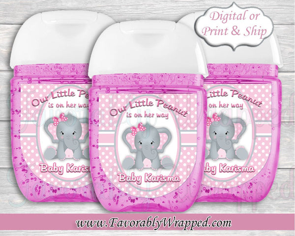 Elephant Hand Sanitizer Label-Our Little Peanut Baby Shower-Baby Elephant Hand Sanitizer Labels-Elephant Baby Shower-It's a Boy-Its a Girl