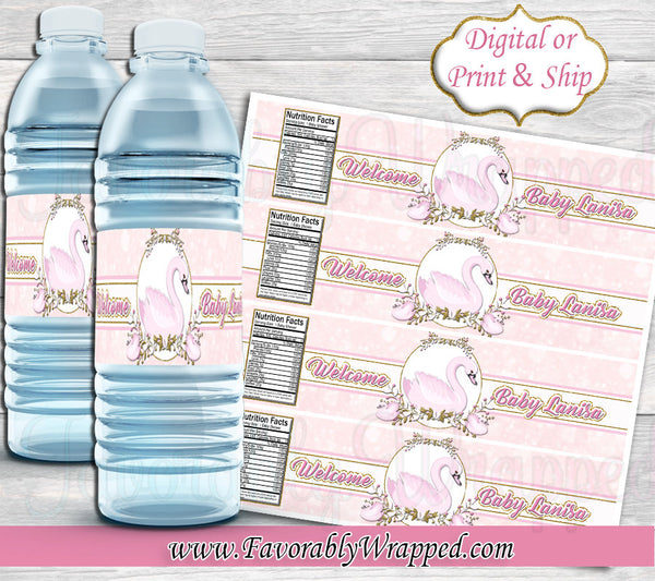 Swan Baby Shower Water Bottle Labels-Swan Water Label-Swan Baby Shower-Water Labels-Baby Shower-It's a Boy-Its a Girl-Swan Decoration