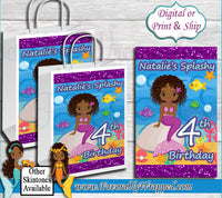 Mermaid Birthday Gift Bag-Mermaid Gift Bag-Gift Bag Labels-African American-Mermaid Birthday-Mermaid Party-Splish Splash Birthday-Favor Bag