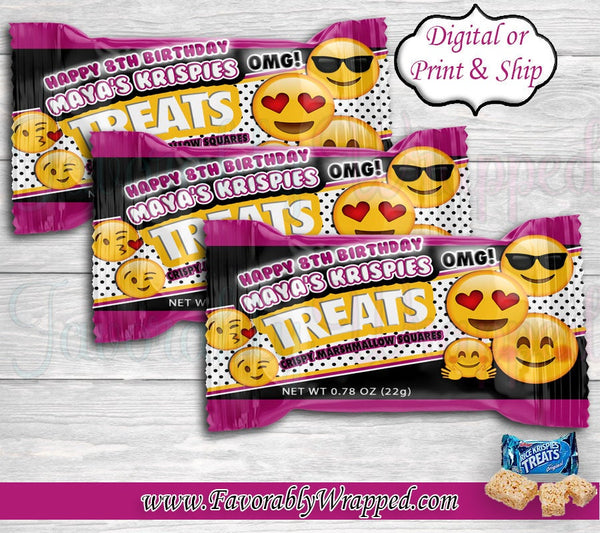 Emoji Rice Krispies Wrappers-Emoji-Rice Krispies Treats Wrapper-Emoji Birthday Party-Emoji Chip Bag-Emoji Party Favor