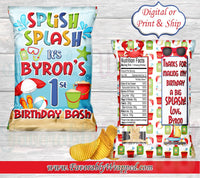 Splish Splash Chip Bag-Beach Party Chip Bag-Pool Party Chip Bag-Beach Birthday Party-Pool Party Birthday-Splish Splash Birthday-Water Party