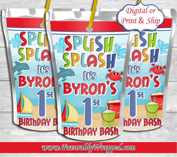 Splish Splash Capri Sun Juice Label-Beach Party Juice-Pool Party Juice-Beach Birthday Party-Pool Party Birthday-Splish Splash Birthday