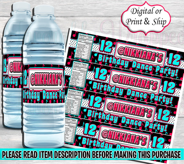 Musical Water Bottle Labels-Music Water Label-Dance Party-Water Labels