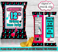 Musical Chip Bag- Music Star Chip Bag-Musical Birthday Party-Music Party Chip Bag-Music Favor Bag-Dance Chip Bag