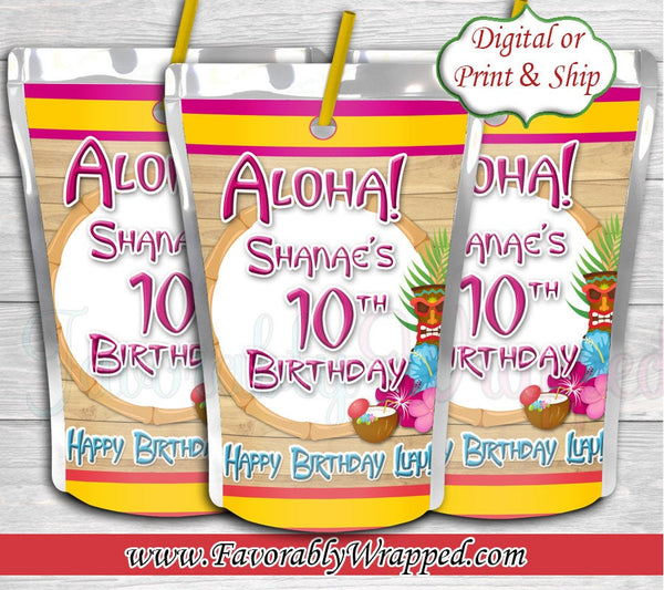 Aloha Juice Label-Hawaiian Juice Label-Luau Chip Bag-Luau Party-Aloha Party-Luau Birthday-Hawaiian Birthday Party-Tropical Birthday