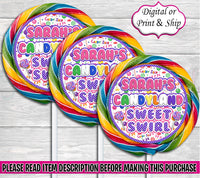 Candyland Lollipop Label-Candyland Birthday-Candyland Party-Candyland Party Favors-Candyland Swirl Pop Label-Candyland Baby Shower