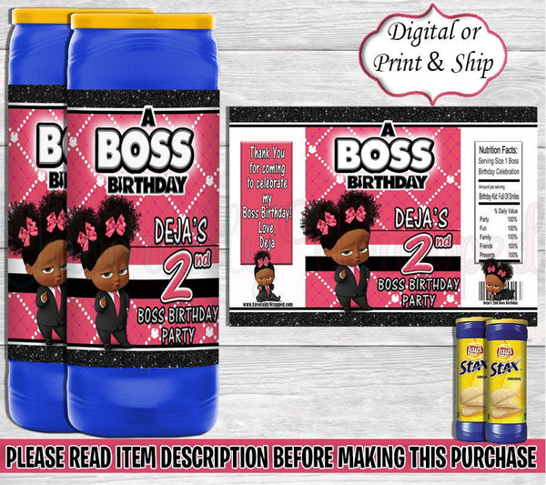 Boss Baby Stax Chips-Boss Baby Birthday-Boss Baby Party-Boss Baby Party Favors-Boss Baby Chip Bag-Boss Baby Girl-Stax Chips Label