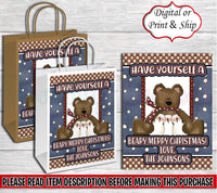 Beary Merry Christmas Gift Bag-Christmas Gift Bag Labels-Christmas Treat Bag-Christmas Favor Bag-Bear Gift Bag-Bear Favor Bag