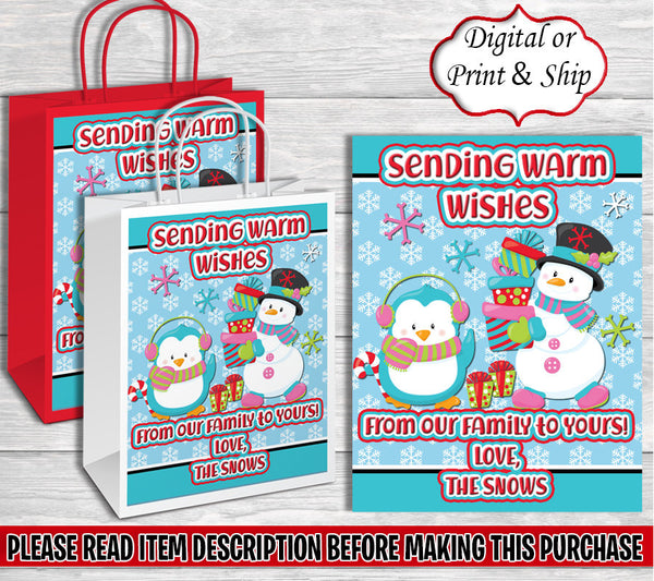 Snowman Gift Bag-Christmas Gift Bag Labels-Christmas Treat Bag-Christmas Favor Bag-Merry Christmas Gift Bag-Christmas Candy Bag