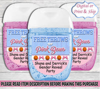 Free Throws or Pink Bow Hand Sanitizer Label-Free Throws or Pink Bows Gender Reveal Party-Free Throws or Pink Bows-1oz Hand Sanitizer Label