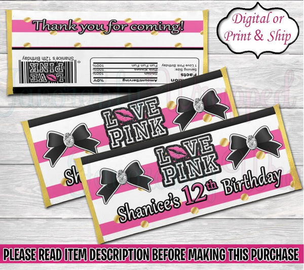 Victoria Secret Love Pink Chocolate Bar Wrapper-VS Pink Birthday-VS Pink Party-VS Birthday Party-Pink Party Candy Wrapper-Chocolate Wrapper
