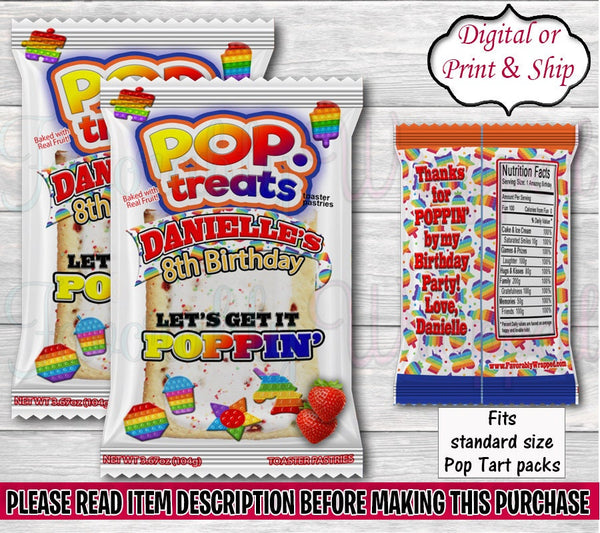 Pop It Pop Tart Wrappers-Pop It Birthday-Pop It Party Favors-Pop It Party-Pop Tart Wrappers-Pop It Decoration