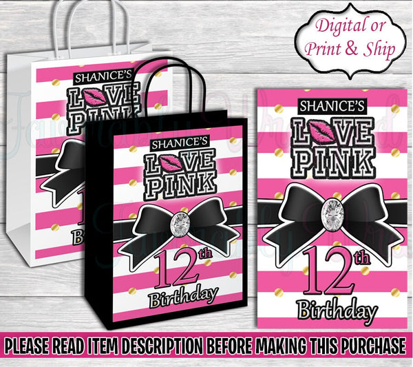 Victoria Secret Pink Sweet 16 Gift Bag Label-VS Pink Birthday-VS Pink Party-VS Birthday Party-Pink Party Gift Bag-Gift Bag Label