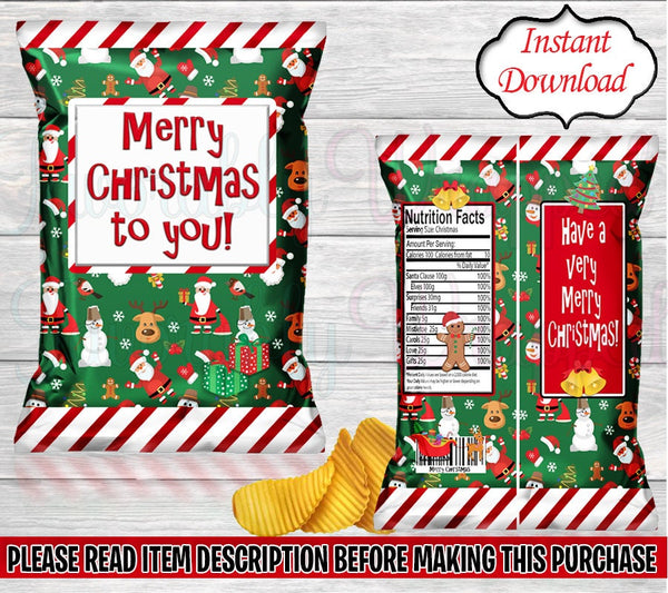 Christmas Chip Bag-Santa Claus Chip Bag-Merry Christmas Chip Bag-Christmas Instant Download-Christmas Favor Bag-Christmas Treat Bag