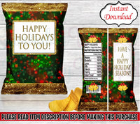 Happy Holidays Chip Bag-Christmas Chip Bag-Merry Christmas Chip Bag-Christmas Instant Download-Christmas Favor Bag-Christmas Treat Bag