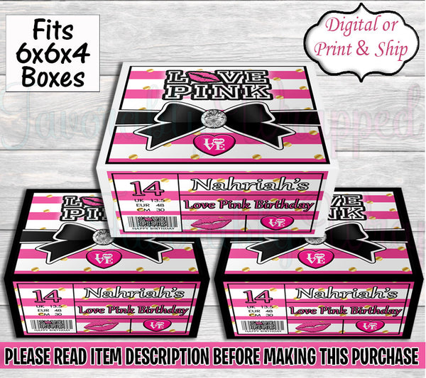 Love Pink Shoe Box Labels-Victoria Secret Box-Victoria Secret Pink Chip Bag-VS Pink Party-Shoe Box Labels-Box Label-Pink Party-Pink Birthday