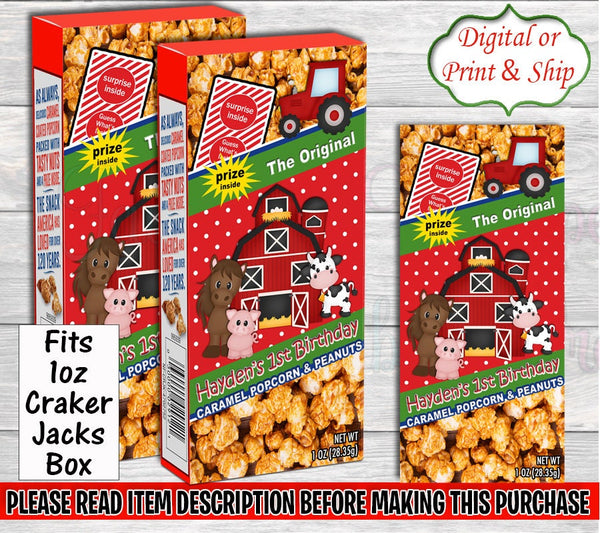 Barnyard Cracker Jacks Labels-Farm Cracker Jacks Labels-Farm Birthday-Old McDonald Birthday Party-Cracker Jacks Labels-Popcorn Label