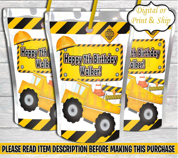 Construction Juice Label-Dump Truck Juice Label-Construction Birthday Party-Construction Chip Bag-Dump Truck Juice Label-Big Truck Party