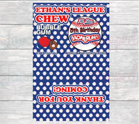 Baseball Big League Gum Wrappers-Baseball Gum Wrapper-Baseball Chip Bag-Sports Chip Bag-Baseball Birthday Party-Gum Wrapper Label-Gum Label