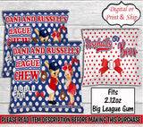 Baseball or Bows Big League Gum Wrappers-Baseball Gum Wrapper-Baseball Chip Bag-Sports Chip Bag-Baseball Birthday Party-Gum Wrapper Label