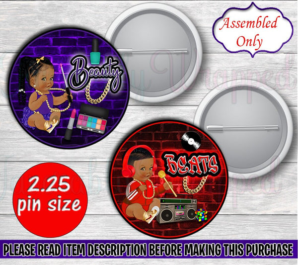 Beauty or Beats Button Pins-Beauty or Beats Gender Reveal Pins-Beauty or Beats Chip Bag-Hip Hop Chip Bag-90's Chip Bag-80's Chip Bag