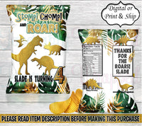 Stomp Chomp and Roar Chip Bag-Stomp Chomp and Rawr Chip Bag-Dinosaur Chip Bag-Dino Birthday-Dinosaur Decoration-Dinosaur Treat Bag