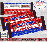 Free Throws or Red Bows Chocolate Label-Free Throws or Red Bows Gender Reveal Party-Free Throws or Pink Bow Chip Bag-Free Throw or Pink Bow