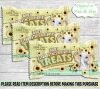 Sunflower Elephant Rice Krispies Treats-Sunflower Rice Krispies-Elephant Chip Bag-Sunflower Chip Bag-Sunflower Elephant Baby Shower