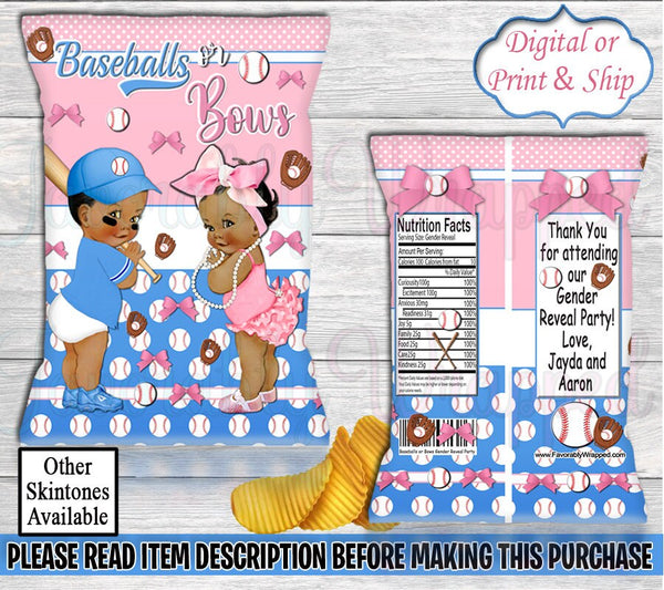 Baseball or Bows Chip Bag-Baseball Chip Bag Chip Bag-Batters or Bows Chip Bag-Baseball Treat Bag-Baseball Birthday-All Star Birthday