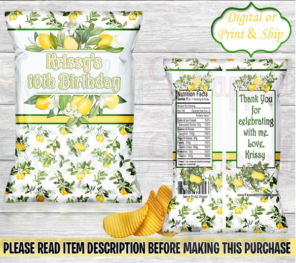 Lemon Chip Bag-Lemonade Chip Bag-Lemonade Baby Shower-Lemonade Birthday-Lemon Treat Bag-Lemon Favor Bag-Lemon Water Label-Lemon Hershey