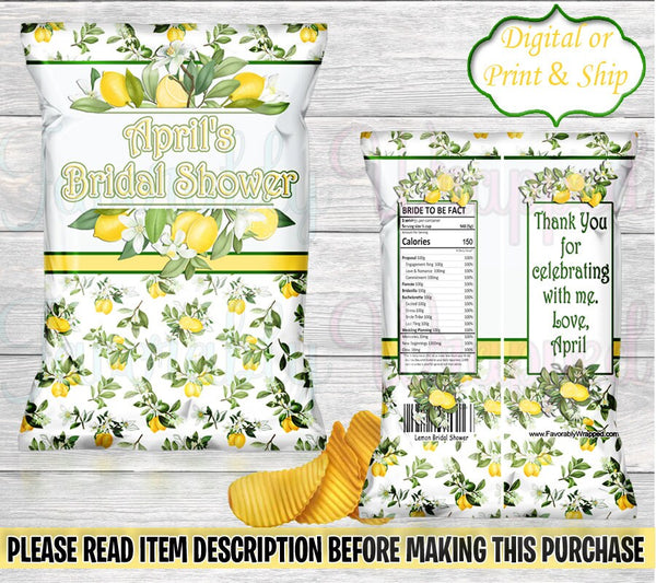 Lemon Chip Bag-Lemonade Chip Bag-Lemonade Baby Shower-Lemonade Bridal Shower-Lemon Treat Bag-Lemon Favor Bag-Lemon Water Label-Lemon Hershey