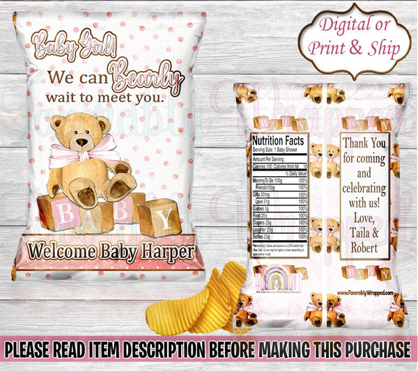 We can Bearly Wait Chip Bag-We Can Bearly Wait Baby Shower-Teddy Bear Chip Bag-Bear Chip Bag-We Can Bearly Wait Gender Reveal