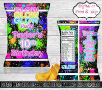 Glow Chip Bag-Glow Up Chip Bag-Glow Treat Bag-Glow Favor Bag-Glow Birthday-Glow Party-Glow in the Dark Chip Bag-Slime Chip Bag-Neon Chip Bag