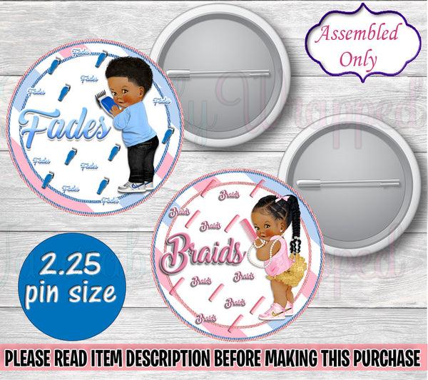 Fades or Braids Button Pins-Fades or Braids Gender Reveal Pins-Fades or Braids Chip Bag-Barber Chip Bag-Hairstylist Chip Bag-Buttons