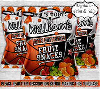 Basketball Fruit Snack-Sport Fruit Snack-Basketball Birthday-Basketball Party-Basketball Chip Bag-Fruit Snack Wrappers