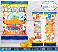 Space Chip Bag-Blast Off Chip Bag-Space Birthday-Outer Space Party-Space Favor Bag-Blast Off Treat Bag-Spaceship Party Favors