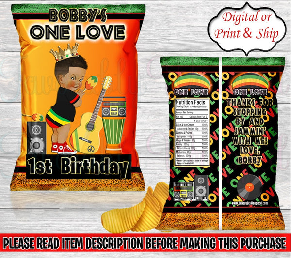 One Love Chip Bag-Reggae Party-One Love Party-One Love Birthday-One Love Favor Bag-Reggae Chip Bag-Jamaican Chip Bag