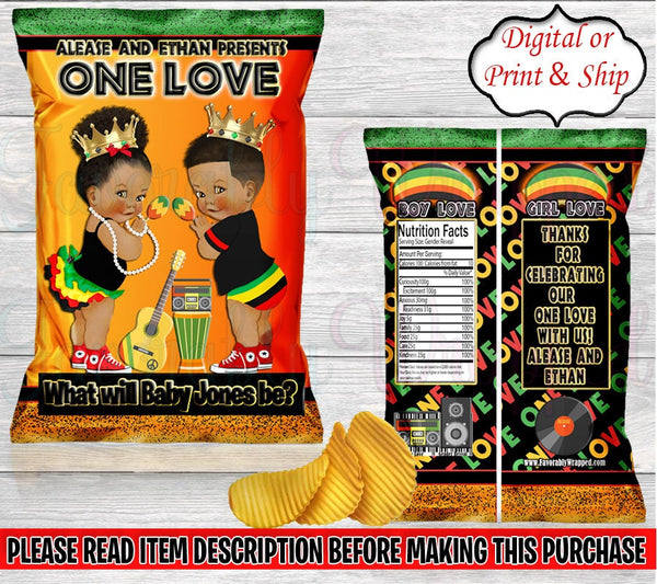 One Love Gender Reveal Chip Bag-Reggae Party-One Love Party-One Love Birthday-One Love Favor Bag-Reggae Chip Bag-Jamaican Chip Bag