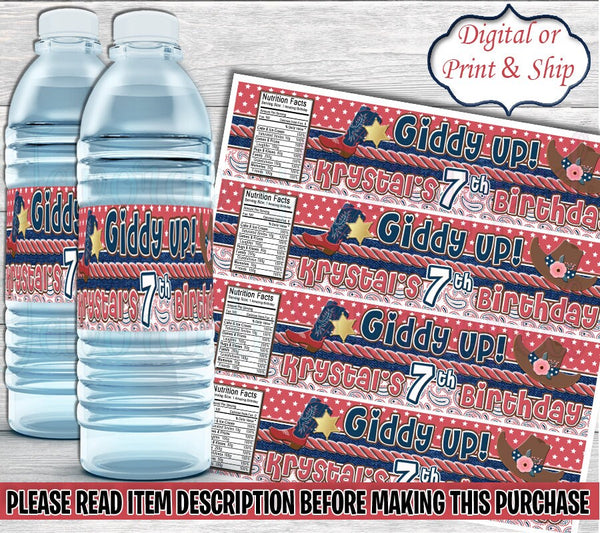 Cowgirl Water Label-Cowgirl Birthday-Cowgirl Chip Bag-Cowboy Water Label-Rodeo Water Label-Farm Water Label-Barnyard Water Label