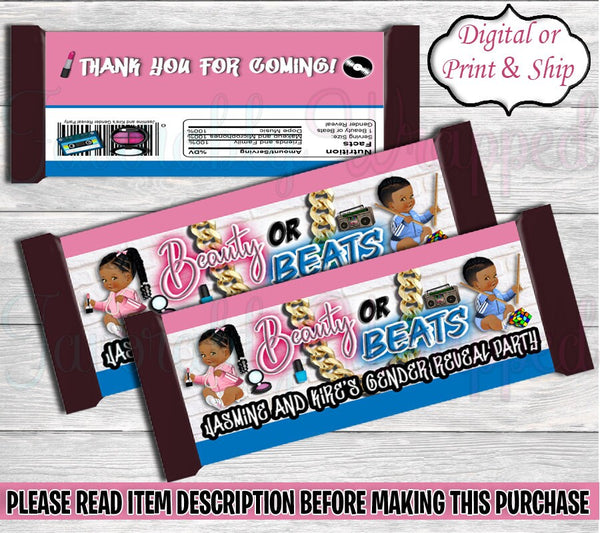 Beauty or Beats Candy Bar Wrapper-Beauty or Beats Gender Reveal Party-Beauty or Beats Chip Bag-Hip Hop Chip Bag-90's Chip Bag-80's Chip Bag