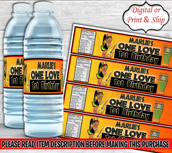 One Love Water Label-Reggae Party-One Love Party-One Love Birthday-One Love Favor Bag-Reggae Chip Bag-Jamaican Chip Bag-One Love Chip Bag